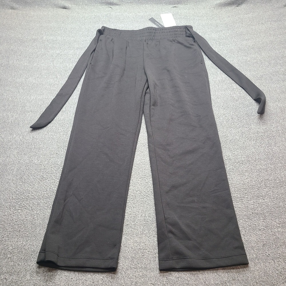 Tahari Lounge Pants Womens S Black New Wide Leg Modal Blend Tie Waist 3816
